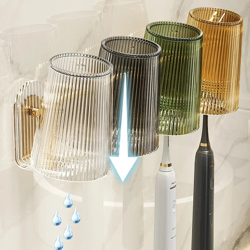 verres dents moderne transparents rayures verticales adhésifs élégants verte dorée grise brosse tube