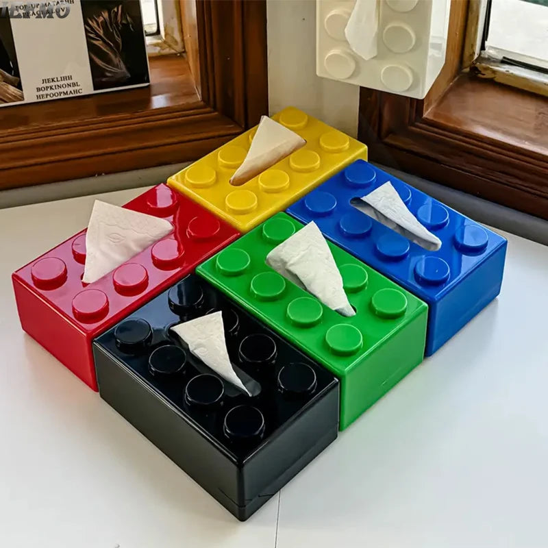 boîte mouchoirs moderne blocs construction couleur rouge noir vert bleu blanc jaune