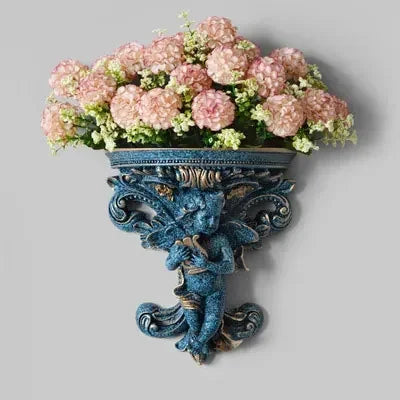 décoration murale résine cherubin baroque fleurs artificielles vintage étagères murales blanc bleu turquoise