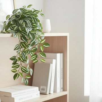 plante suspendue artificielle soie feuilles vertes blanches rayées décoration maison intérieure naturelle