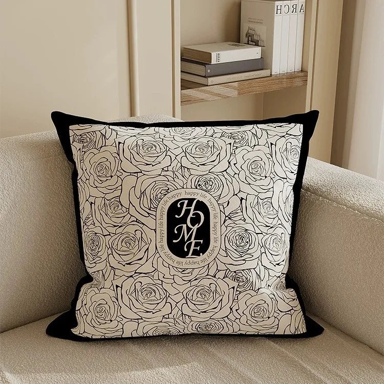 housse coussin moderne motif floral polyester respectueux environnement blanc noir fixations