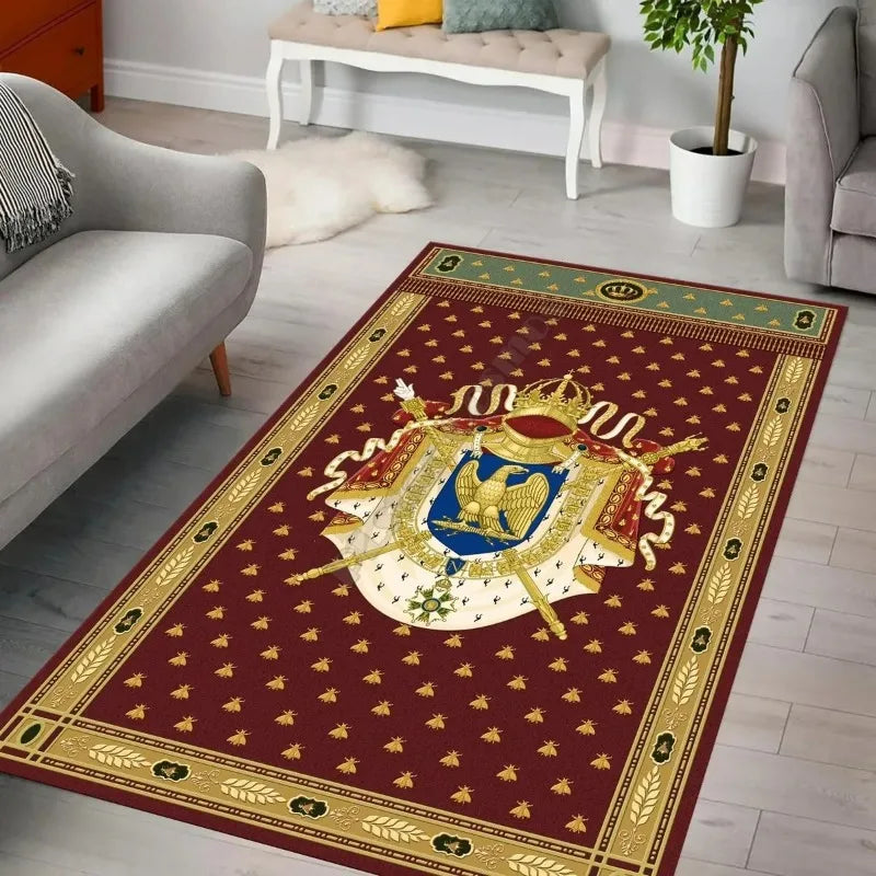 tapis armoiries bleu doré classique salon chambre extérieur 120x160cm polyester lavable