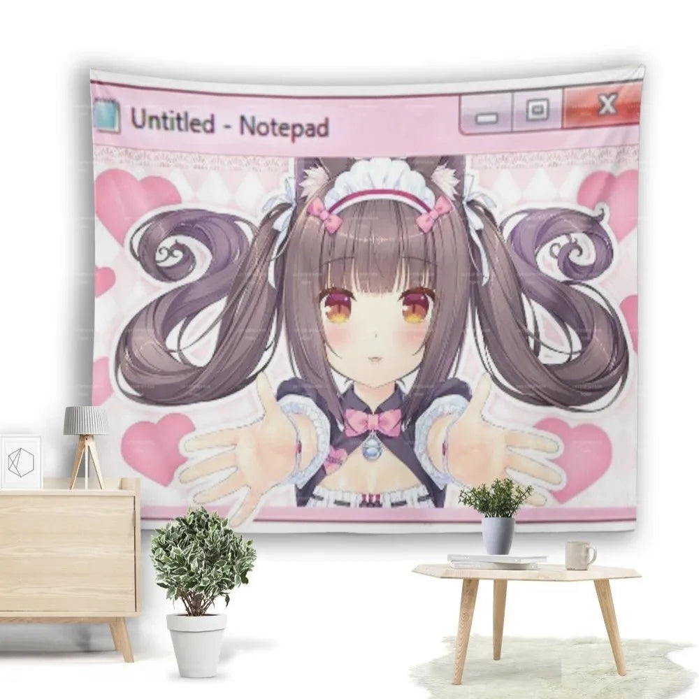 tapisserie anime fille coeurs rose moderne décoration chambre dortoir mur
