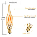 ampoules led vintage or filaments forme flamme transparentes e12 e14 2w blanc chaud 25000h