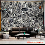 tapisserie imprimée moderne graphique noir blanc salon chambre décoration clips fixations abstraite symboles diverse