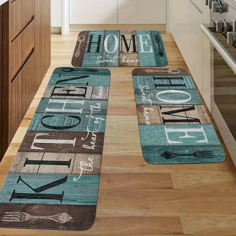 tapis cuisine vintage lettres floral adhésif rustique polypropylène vert marron gris blanc