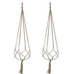 panier suspendu boho chic tissé motifs floraux jaune clair crochets métalliques deux cordons suspension