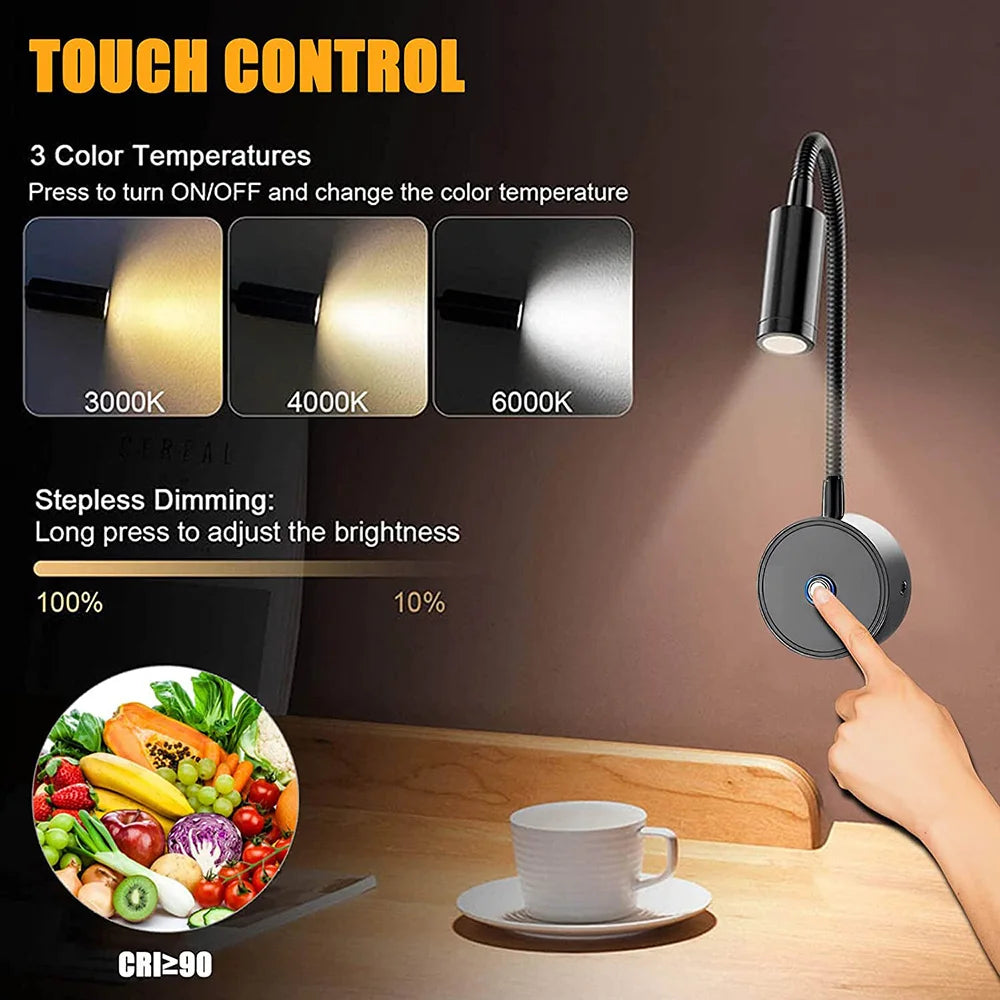 lampe lecture flexible moderne noir argent interrupteur tactile led rechargeable via usb