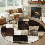 tapis rond moderne carrés géométriques antidérapant polypropylène 80cm 120cm chambre salon
