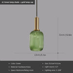 Suspension lumineuse moderne vert gris doré rayures verticales opaques câble noir E27