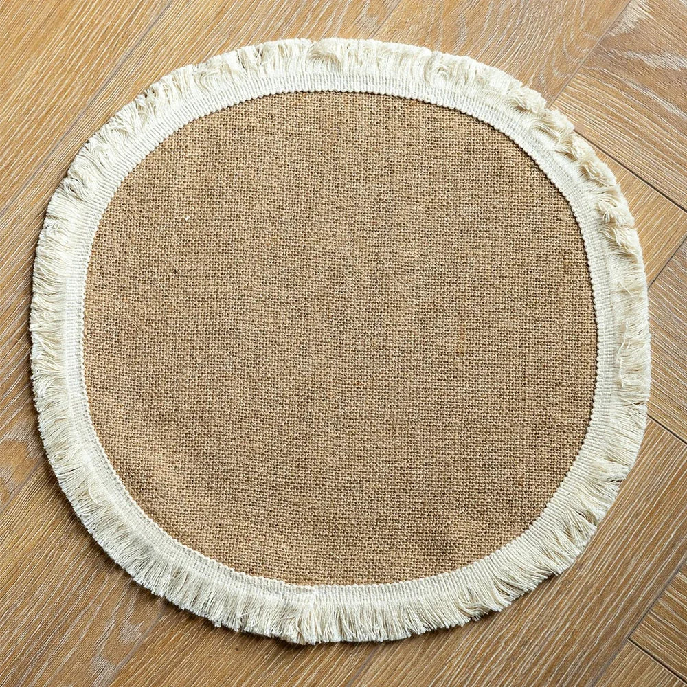 serviettes table beige blanc tissu naturel franges rustique chic noël mariage fêtes anniversaire