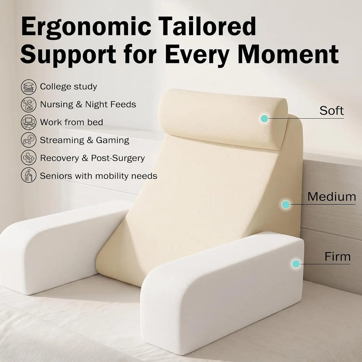 coussin lecture gris uni mousse polyester coton poches arrière confortable ergonomique adulte lit sofa