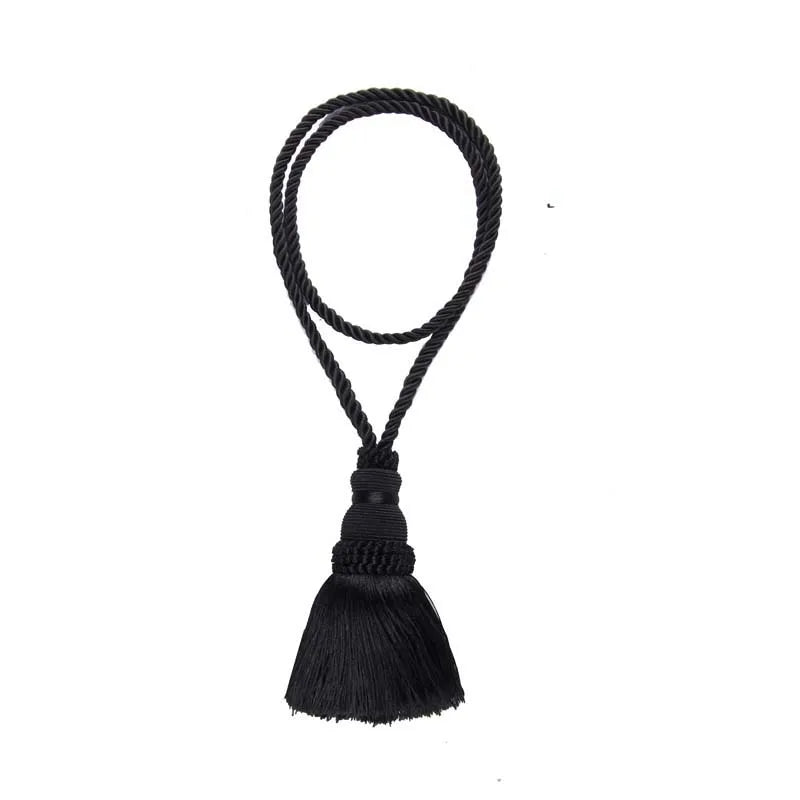 pompons rideau doré noir rose bleu franges tissé élégant accessoire décoration maison