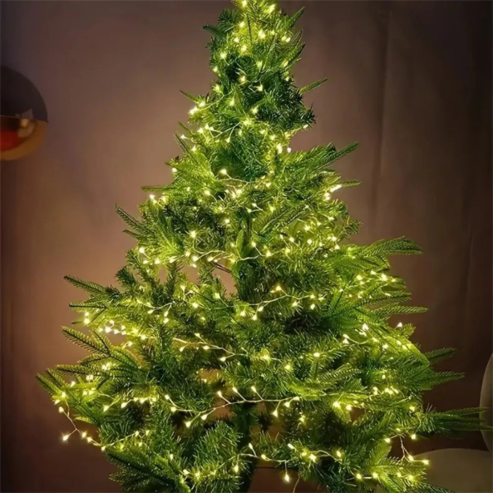 guirlande lumineuse noël multicolore doré blanc chaud led fil cuivre moderne télécommande ajustement luminosité