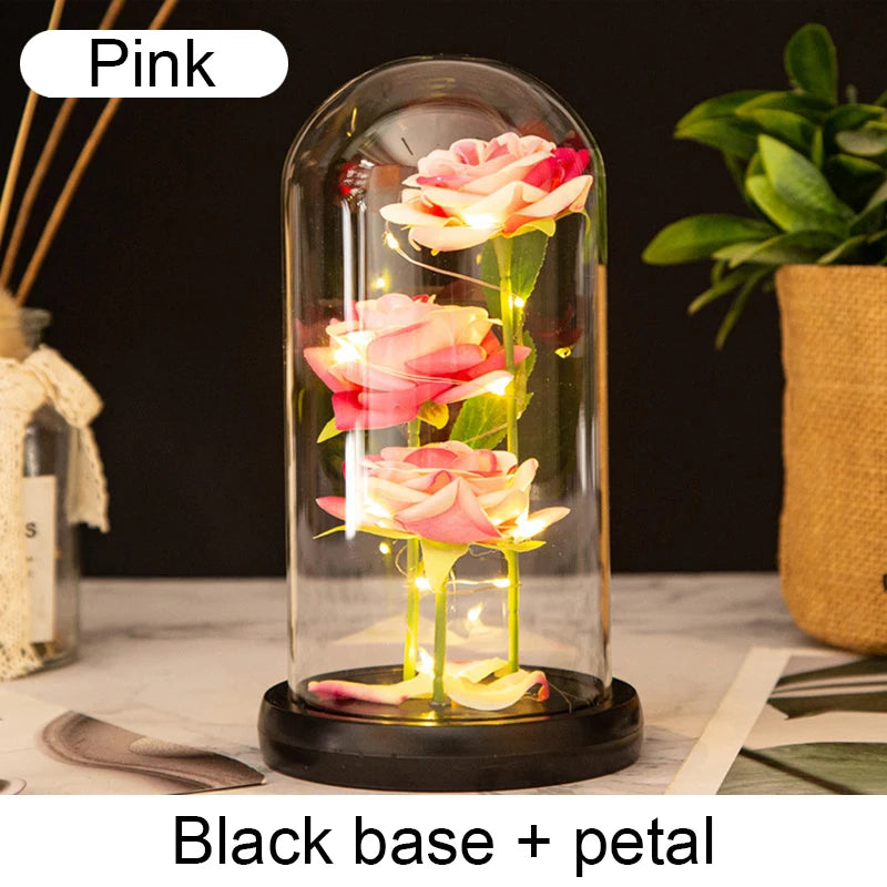 roses stabilisées bouquet guirlande lumineuse cloche verre décoration intérieure romantique anniversaire valentin engagement
