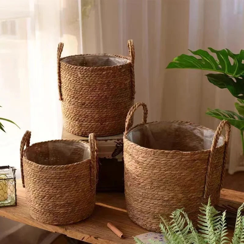 paniers rangement rotin marron clair tressé réutilisables pliables boho chic 20 25 30cm