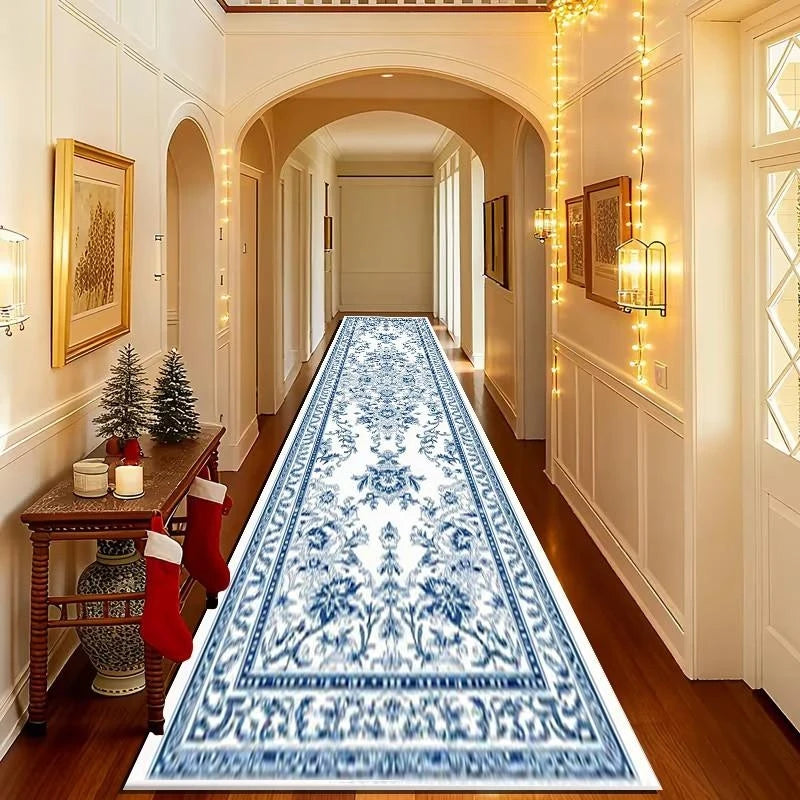 tapis floral blanc bleu classique vintage salon chambre couloir décoratifextérieur bohème