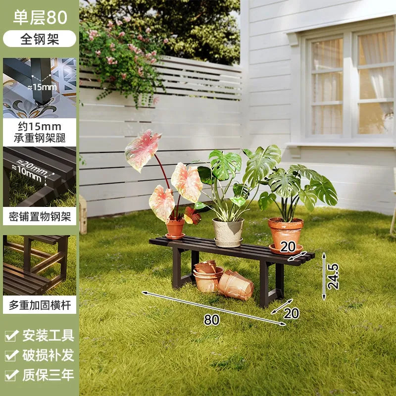 support plantes moderne banc jardin marron foncé structure bois barres horizontales 80 100 120