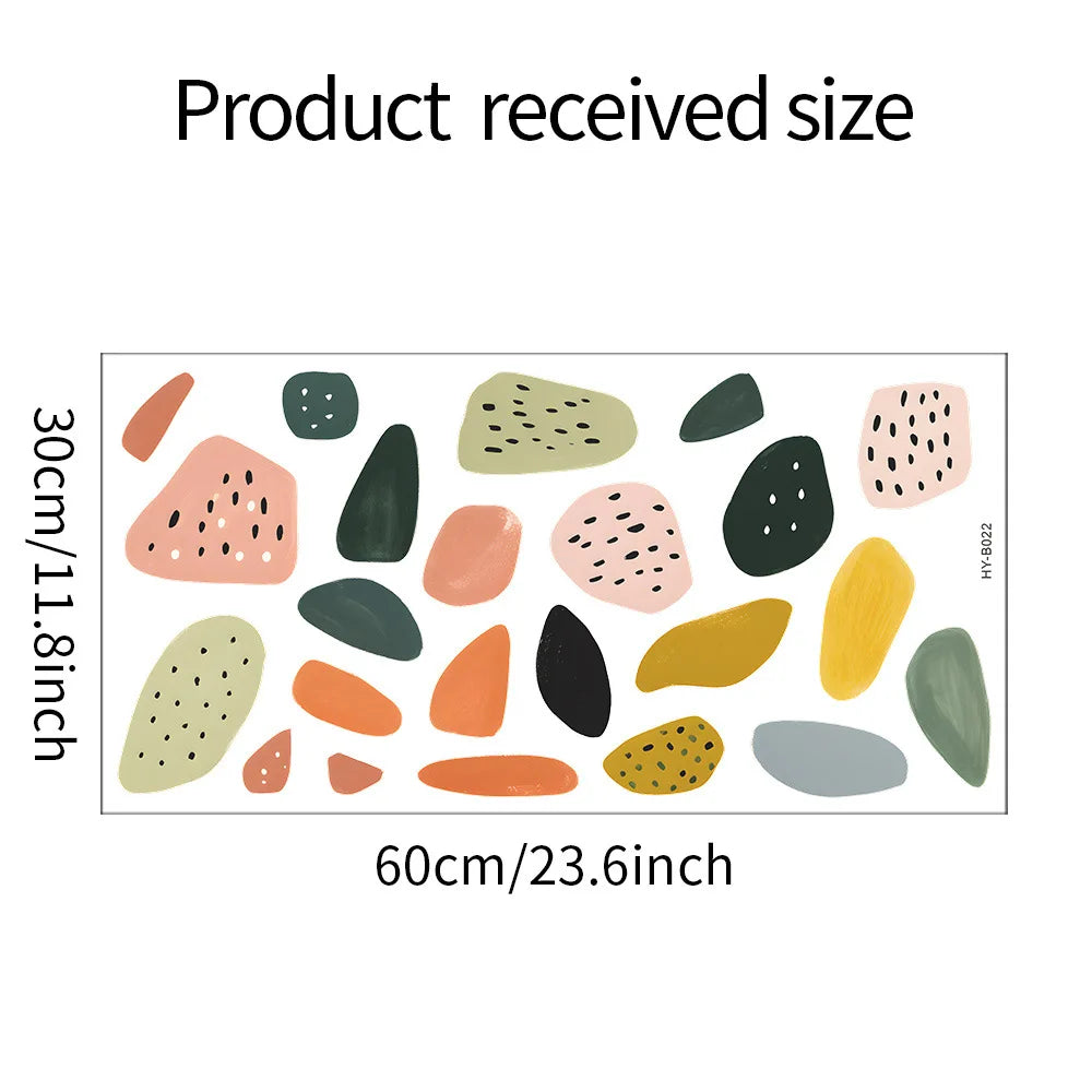 stickers muraux modernes abstraits vert orange rose noir beige formes géométriques points noirs chambre