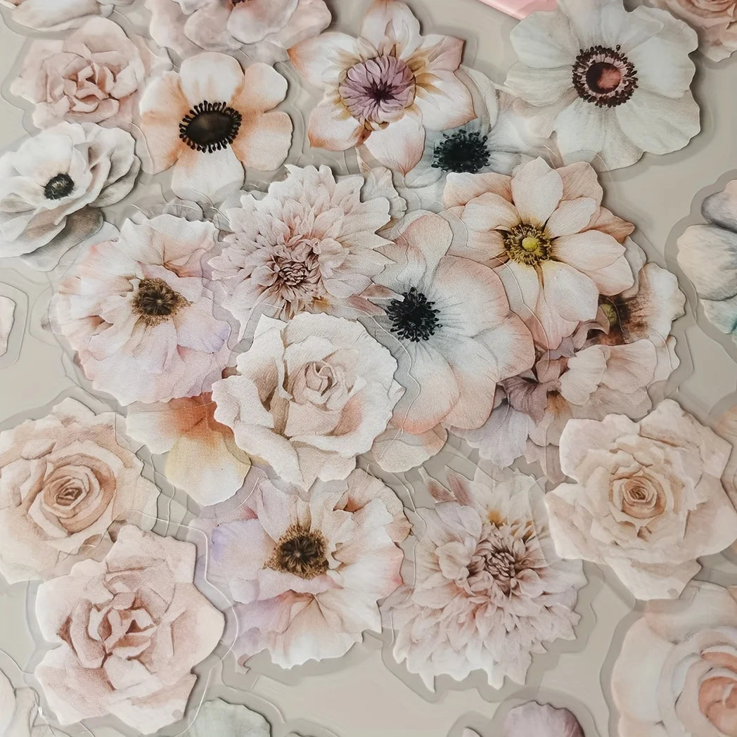stickers fleurs anémones roses hortensias tournesols marguerites scrapbooking création artisanale
