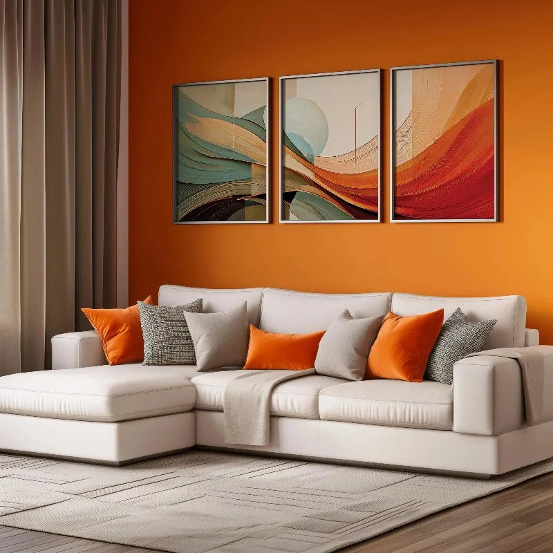 tableaux contemporains abstraits vert beige orange sans cadre moderne decoration intérieure ondulé