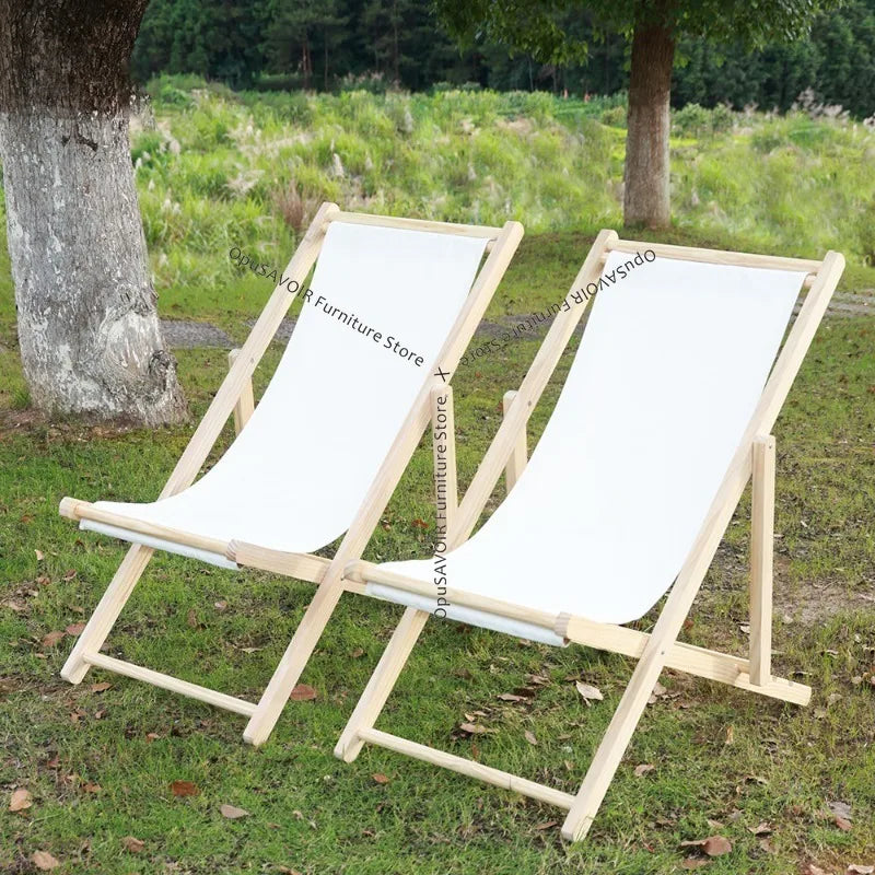 chaise longue pliable bois massif toile rayée plateau d'appoint plage