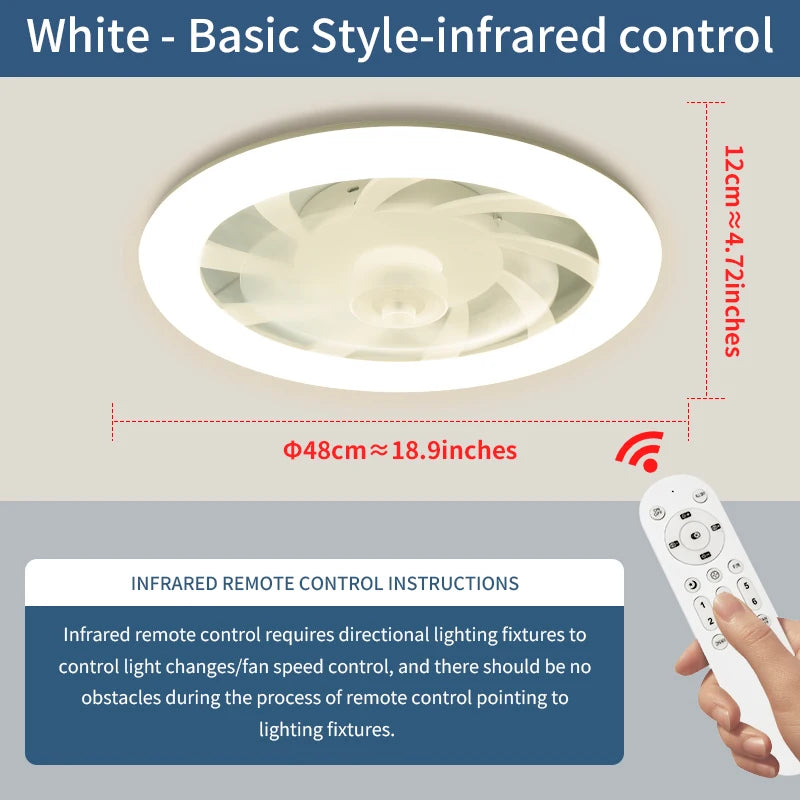 ventilateur led moderne blanc vitesses télécommande infinitegradation salon chambre
