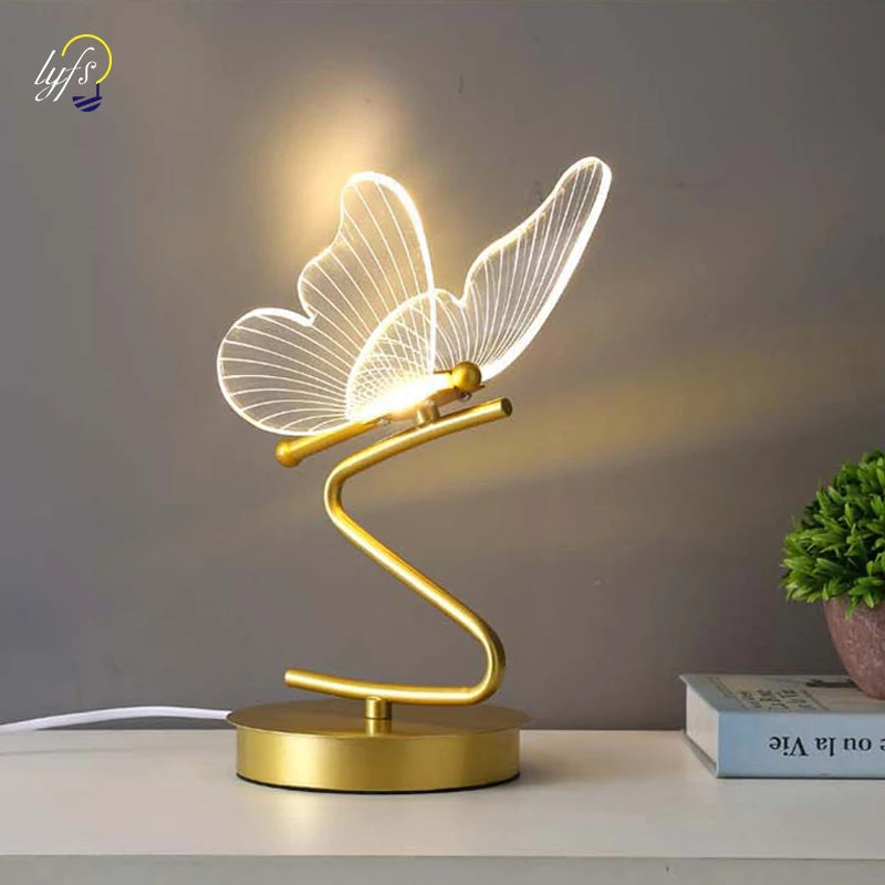 lampe table moderne papillon or transparent minimaliste basse consommation led