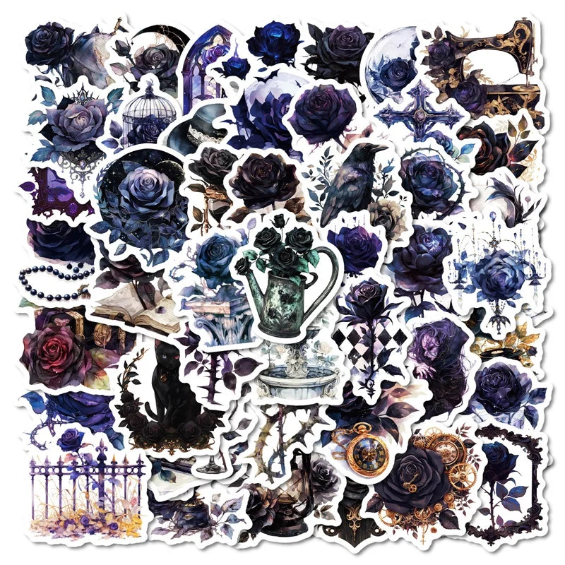 stickers adhésifs violet fleurs crânes bijoux globe terrestre oiseaux géométriques art gothique scolaire enfants