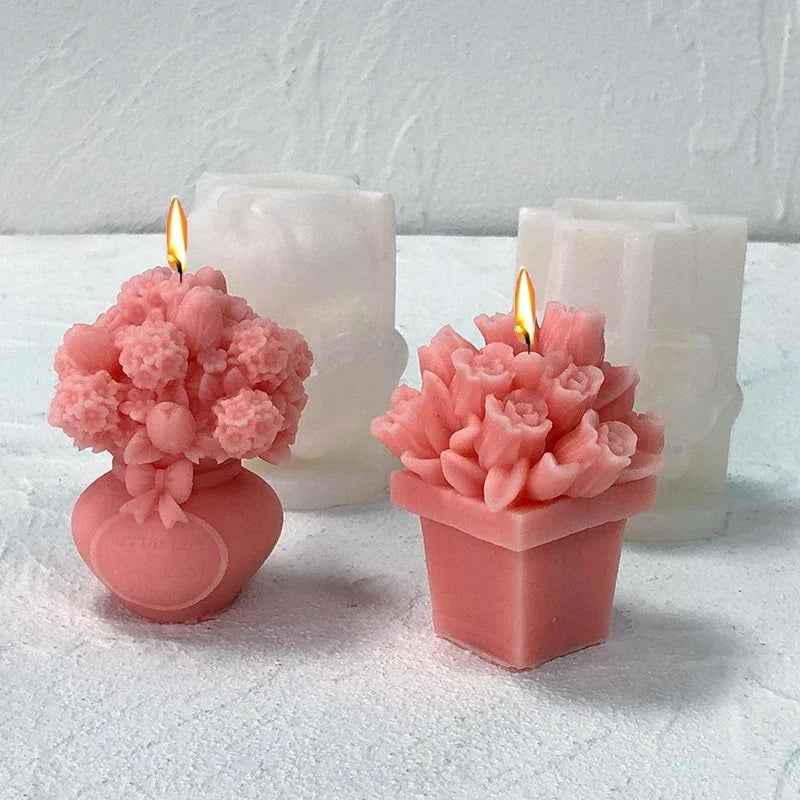 moule silicone bougie fleur rose bouquet artisanal décoration bricolage savon plâtre résine