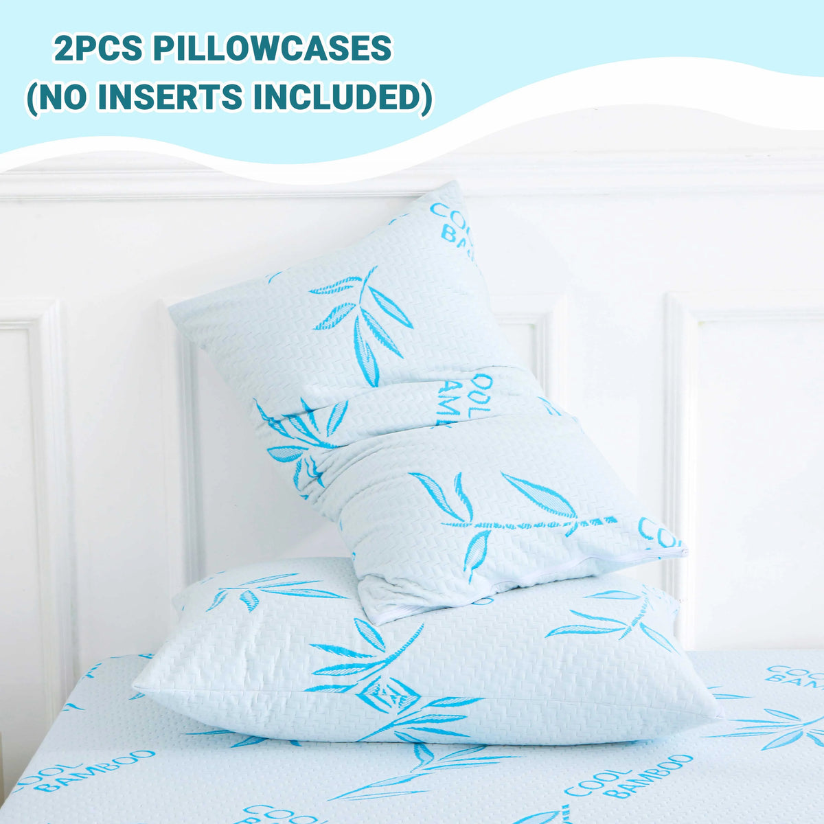 protège oreiller bambou blanc bleu jacquard moderne confortable zip machine maison deux pièces