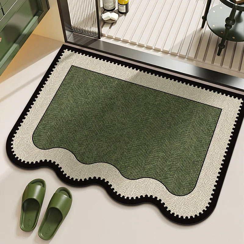 tapis bain antidérapant vert foncé rayures animaux moderne minimaliste absorption rapide