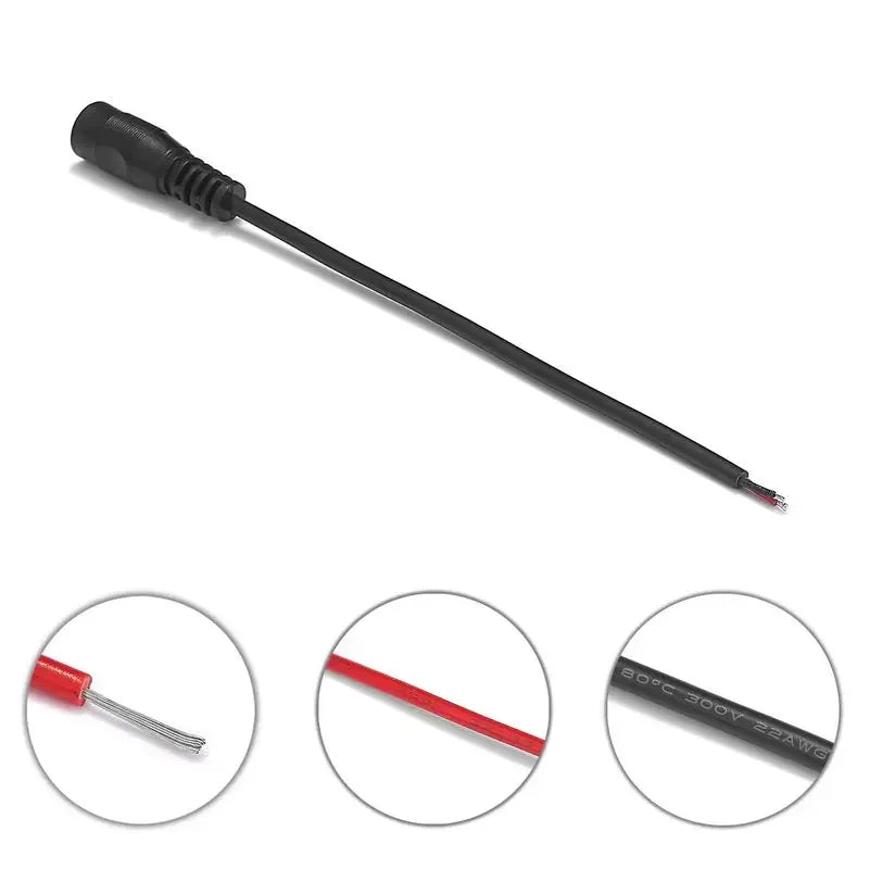 câble électrique 5.5x2.1mm noir femelle mâle adaptateur dc 24v certification rohs led cctv alimentation