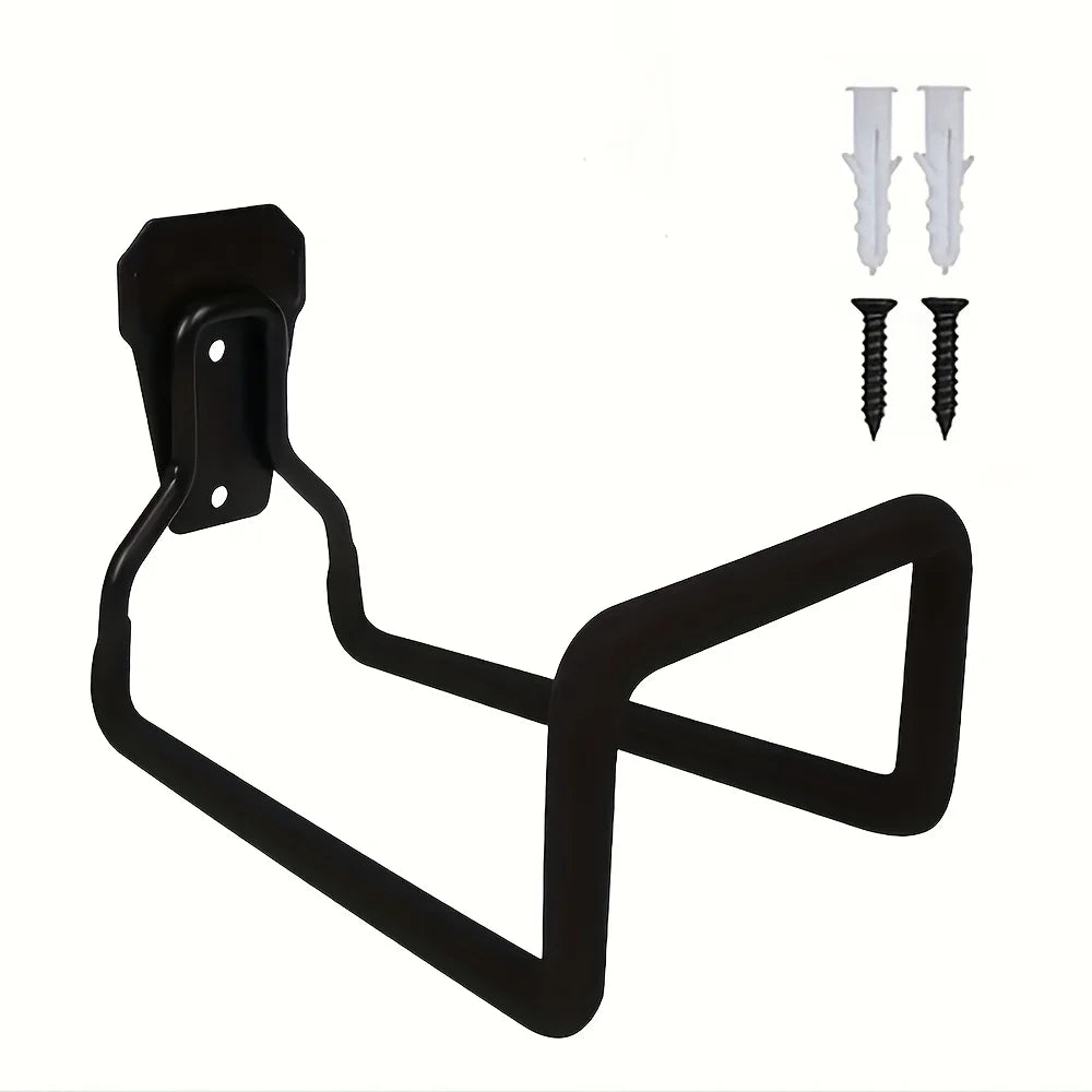 support mural tuyau arrosage robuste noir vert fixations vis mur utilitaire rangement outils fonctionnel