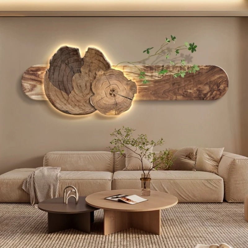 tableau mural moderne bois marron clair éclairage led cuisine salle manger fixé mur œilletsbranches