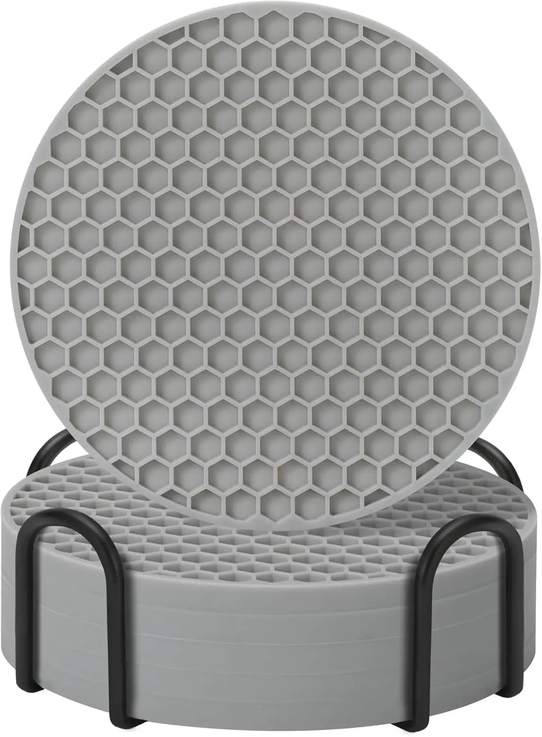 coasters silicone gris moderne antidérapants hexagonaux pack 12pcs tasses chaudes froides respectueux environnement