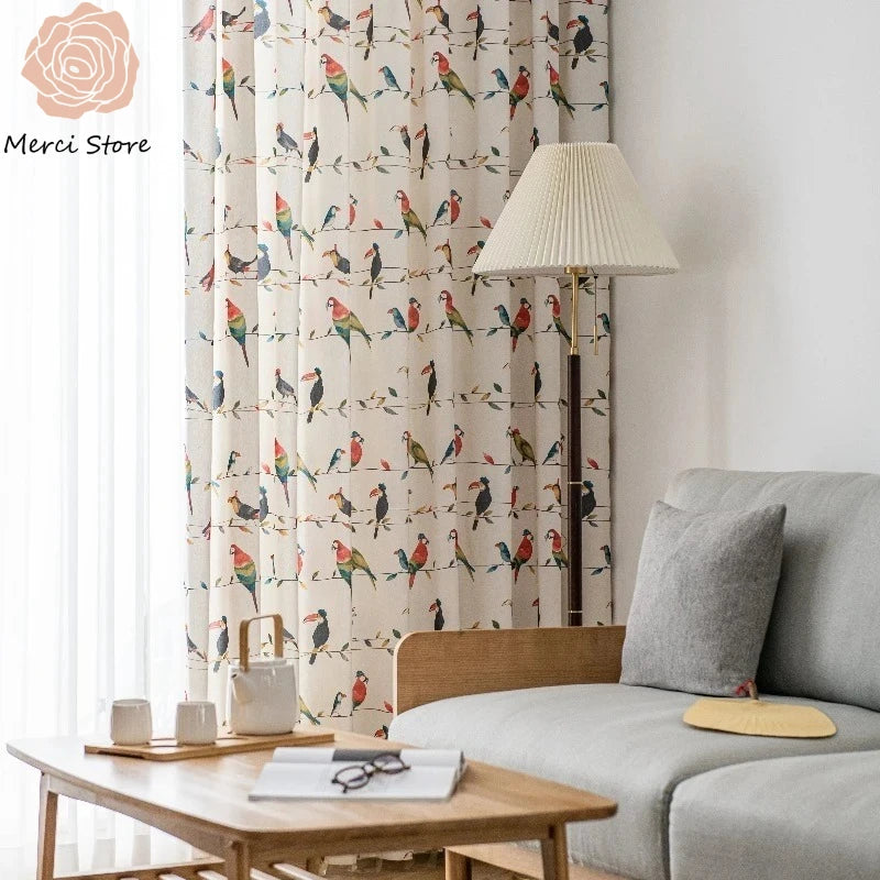 rideau oiseaux colorés moderne polyester opaque maison chambre salon