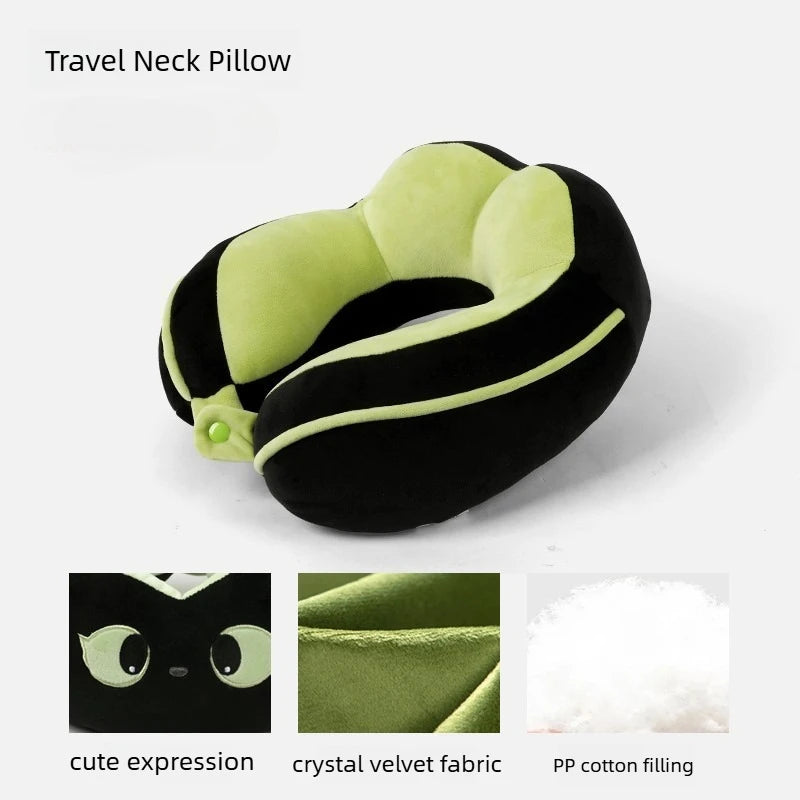 coussin voyage ergonomique forme noir vert clair texture veloutée moderne