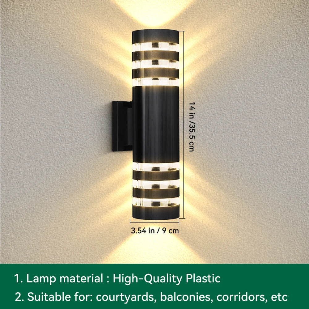 applique murale extérieure led noire moderne rayures blanches deux ampoules e27