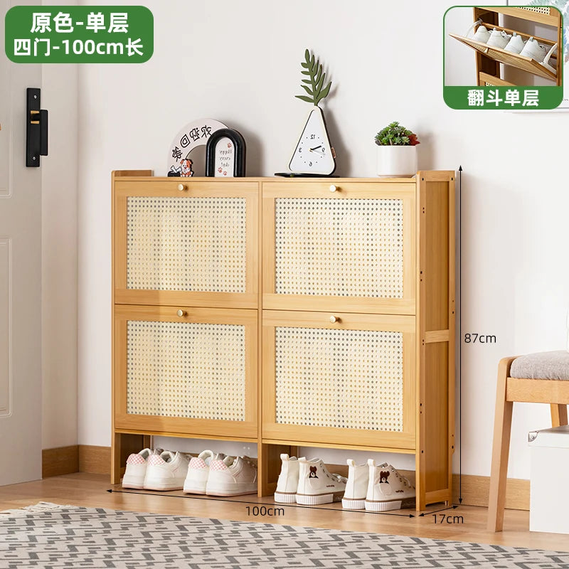 meuble chaussures bois rotin moderne minimaliste boogie blanc tissu beige vis assembly