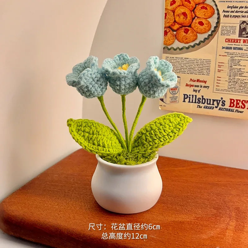 fleurs artificielles tricotées tournesol soie mixte couleurs vase blanc décoration intérieure créative artisanale