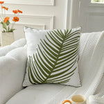 coussin carré 45x45 cm brodé feuille verte moderne décoration printanière