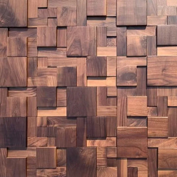 Art mural 3D bois noir naturel sur mur blanc