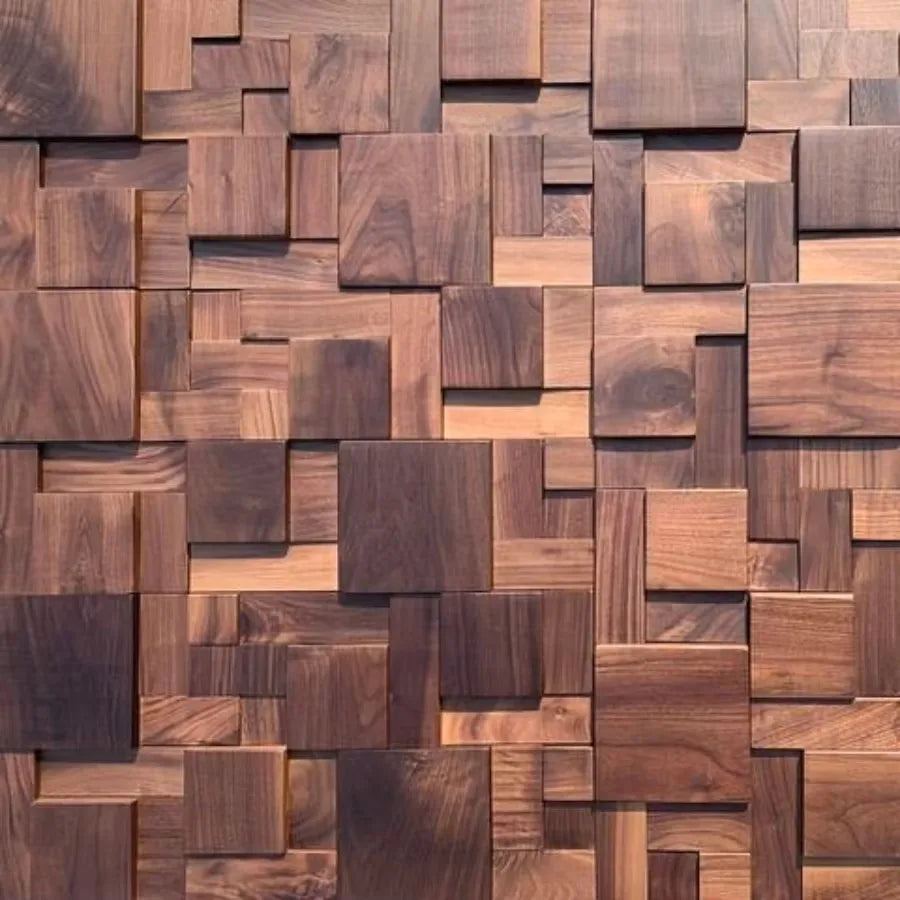 Art mural 3D bois noir naturel sur mur blanc