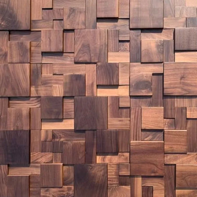 Art mural 3D bois noir naturel sur mur blanc
