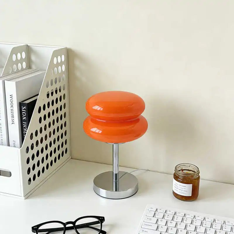 lampe table moderne orange rose blanc minimaliste translucide pied métallique base rond flux lumineux