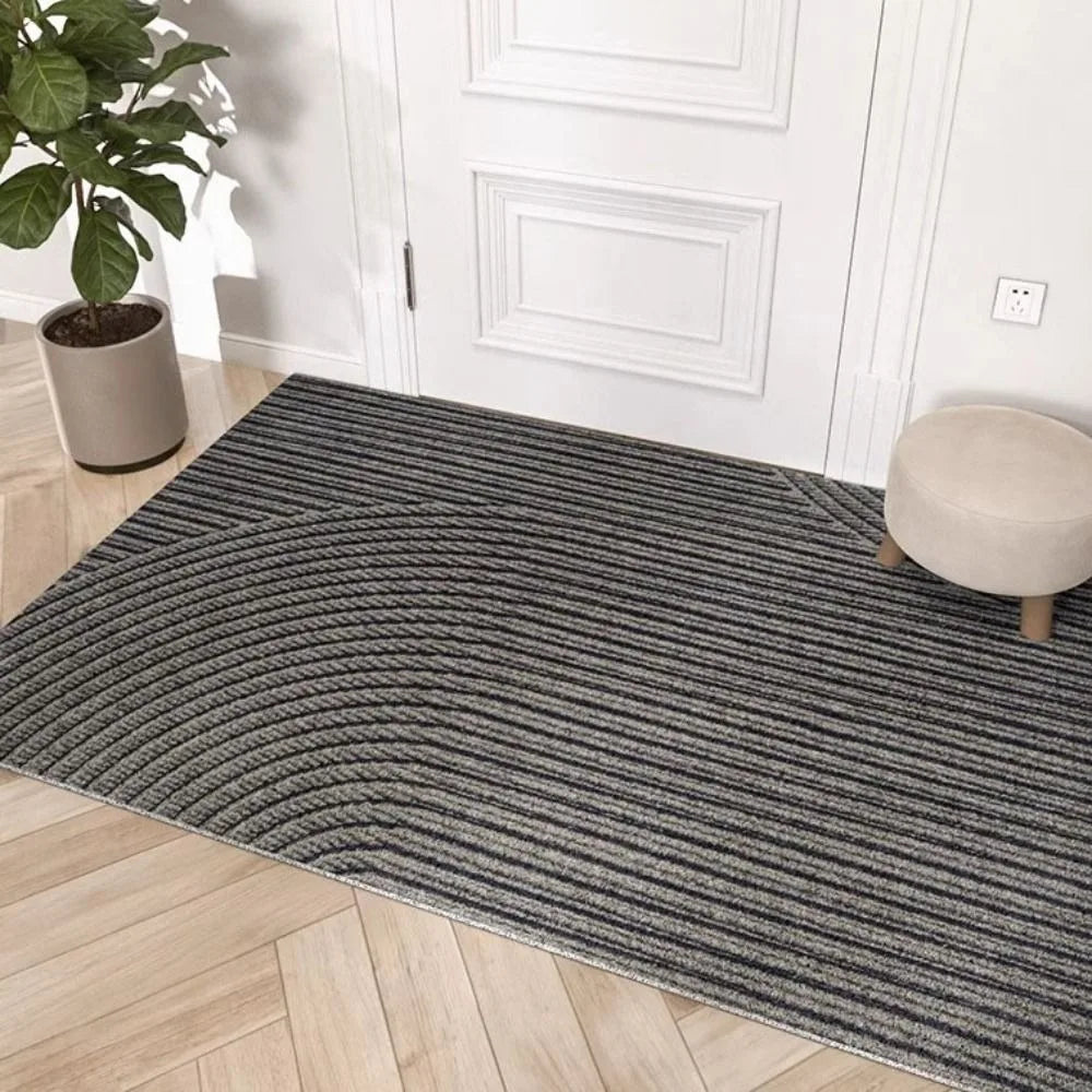 tapis d'entrée moderne rayures vert foncé marron gris antidérapant resistant taches