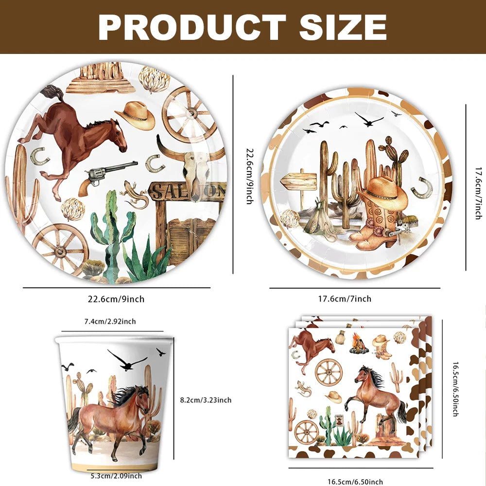 assiettes western verres serviettes nappe happy birthday chevaux cactus bottes motifs festives anniversaire noel