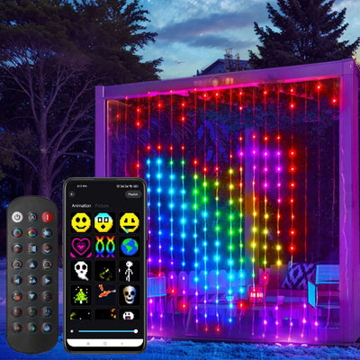 Guirlande rideau lumineuse intelligente 400 LEDs suspendue sur un mur