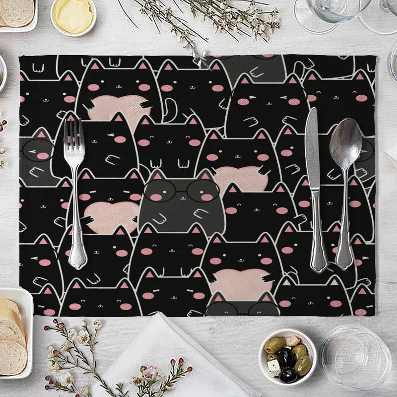 tapis table rectangulaire lin beige motif renard ours fleurs enfant cuisine